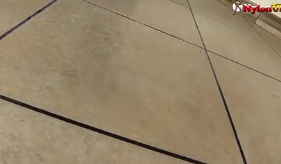 Stunning ebony slut is displaying her sexy feet and is fingering her tight pussy