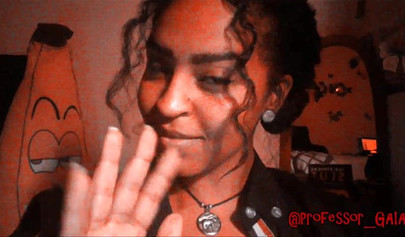 Horny black babe Gaia Monroe strips naked and seduces live cams with her big tits