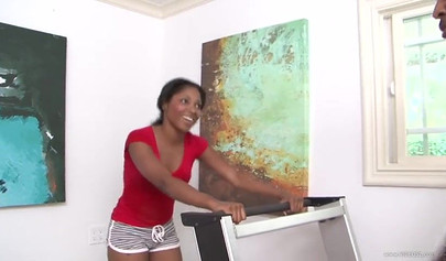 Adorable skinny ebony has her soft cunt impaled balls deep on a big black cock