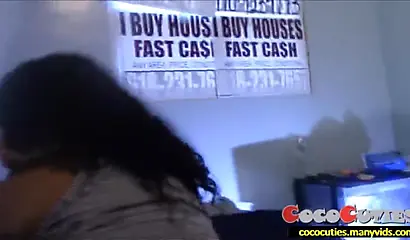 Chubby ebony amateur enjoys rubbing her clit before taking a hard rod balls deep