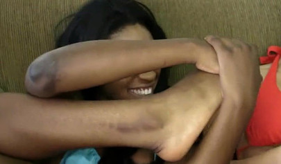 Two cute ebony girls have fun with each other and show off their beautiful feet