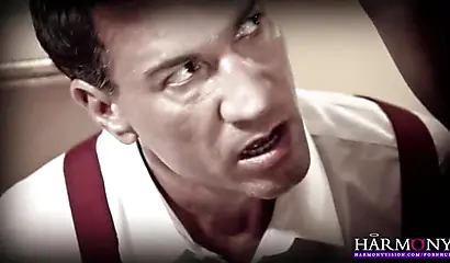 Glamorous ebony babe fucked by two hard dicks in a threesome and sprayed with cum