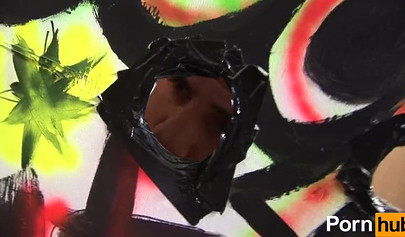 Luscious black nurse enjoys fucking multiple big hard cocks in a glory hole booth