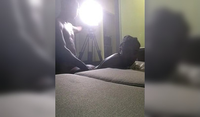 Lusty black girl enjoys giving a sloppy blowjob before being railed from behind