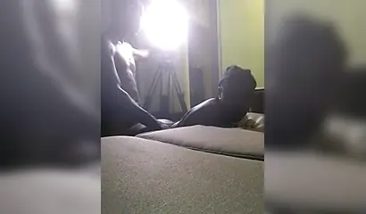 Lusty black girl enjoys giving a sloppy blowjob before being railed from behind