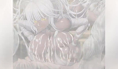 Beautiful animated ebony with huge boobs gives a titjob and gets sprayed with cum