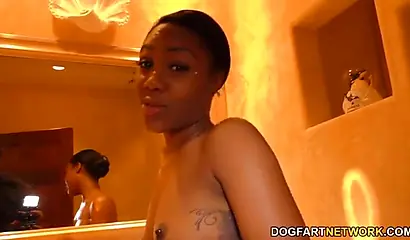 Two horny ebonies Chanell Heart and Jenna Foxx fucked rough by a massive cock