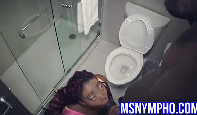 Thick ebony with huge butt and big tits enjoys having a hard cock in her pussy