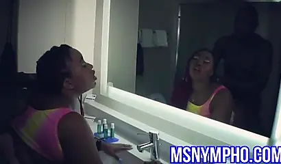 Thick ebony with huge butt and big tits enjoys having a hard cock in her pussy