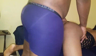 Ebony amateur slobbers on a big black cock before taking it balls deep in her cunt