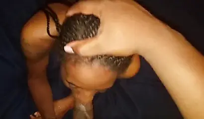 Ebony amateur slobbers on a big black cock before taking it balls deep in her cunt