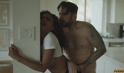 Sexy black babe gets drilled hard by a big cock