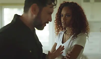 Sexy black babe gets drilled hard by a big cock