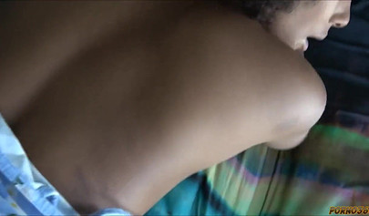 Busty ebony is taking a huge white cock in her wet twat