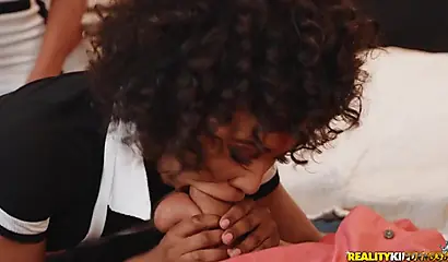 Busty blonde and sexy ebony take part in a threesome