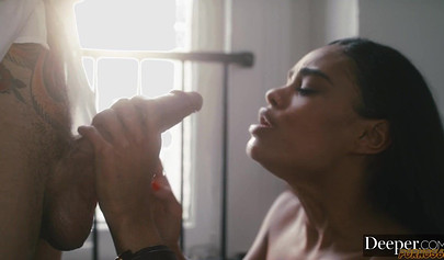 Adorable black whore is getting fucked by a tattooed guy