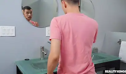 Petite ebony chick gets rammed by a big white cock