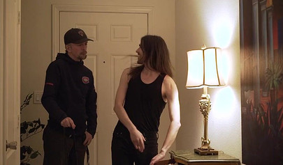 Ebony shemale gets his ass drilled by a huge white cock