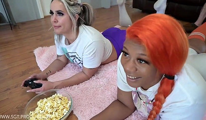 Hot man fucked two girls while they were playing a video game