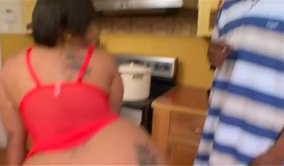 Horny black mommy takes a huge cock in her tight cunt