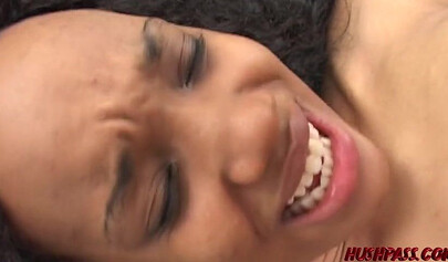 Petite ebony girl takes a lot of cum on her pretty face