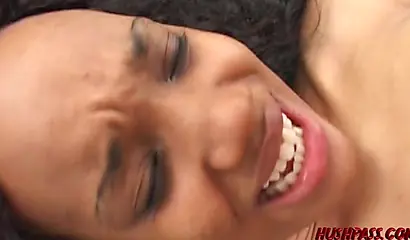 Petite ebony girl takes a lot of cum on her pretty face