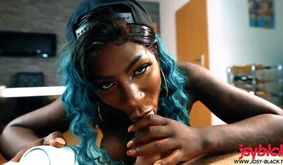 Blue-haired black beauty Josy Black gets fucked in a doggystyle position