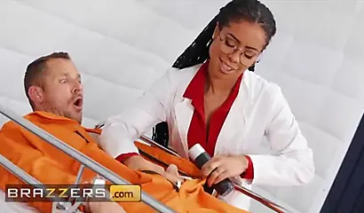 Horny doctor Kira Noir fucks her prison mate patient Scott Nails