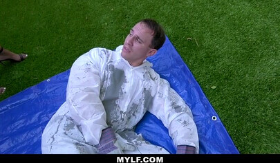 Curly-haired beauty Misty Stone gets slammed by the handyman