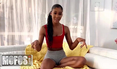 Black cutie is suking a giant dick and taking it in her wet cunt