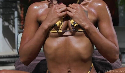 Petite ebony Scarlit Scandal is enjoying a hot summer sex