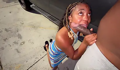 Married Babe's Outdoor Parking Lot Deepthroat POV