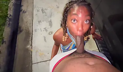 Married Babe's Outdoor Parking Lot Deepthroat POV