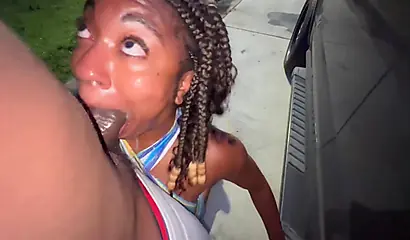 Married Babe's Outdoor Parking Lot Deepthroat POV